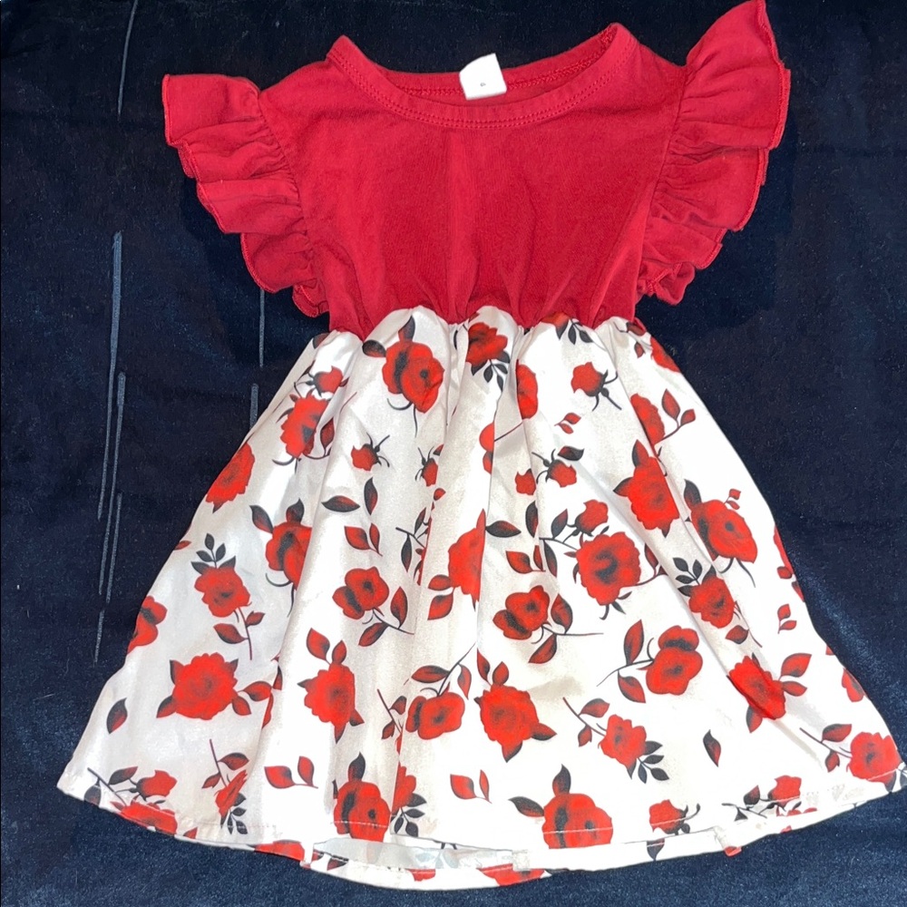 SHEIN Red and White Floral Kids Dress